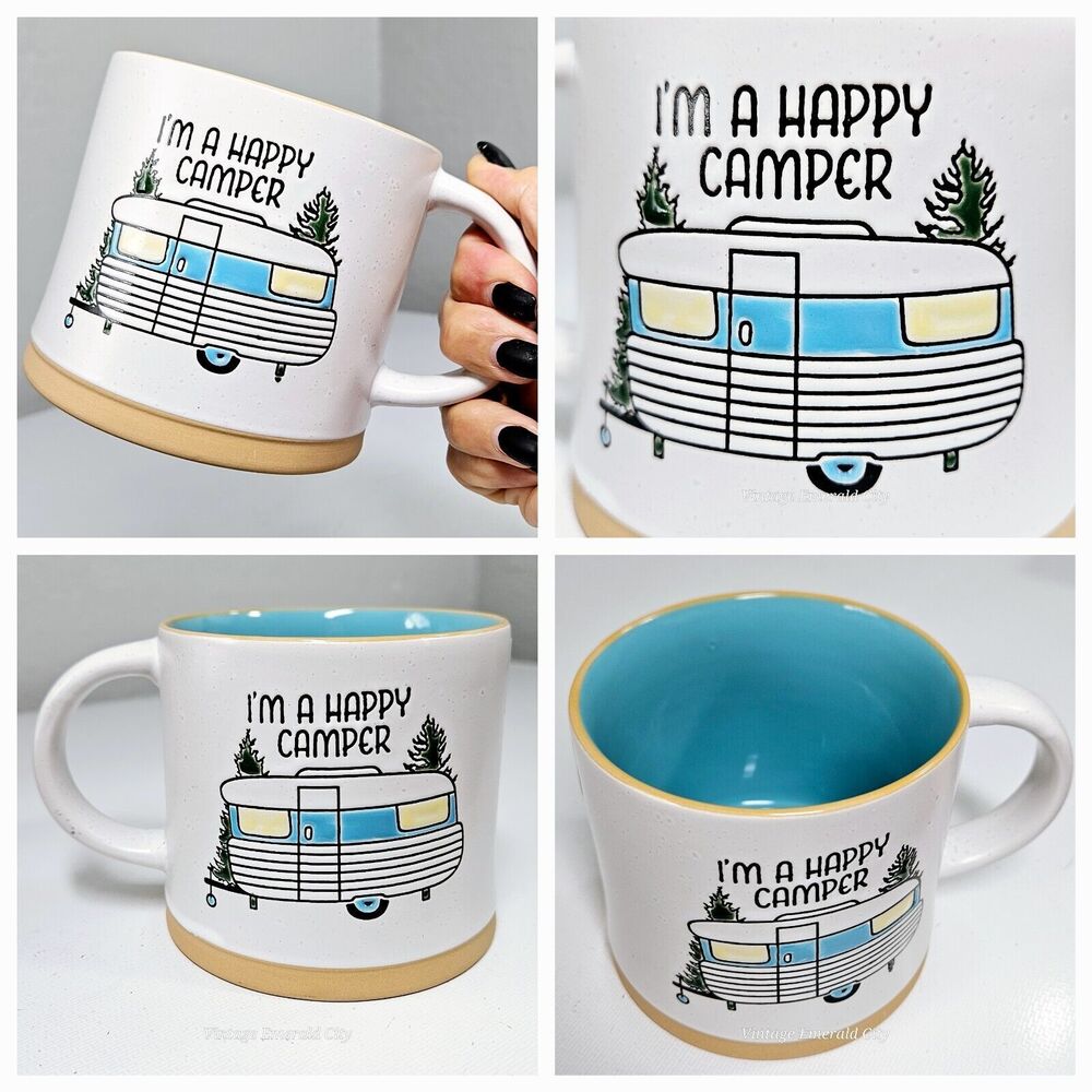 I'm Happy Camper Retro Mug Coffee Cup 18oz Trailer RV Home Is Where You Park It!